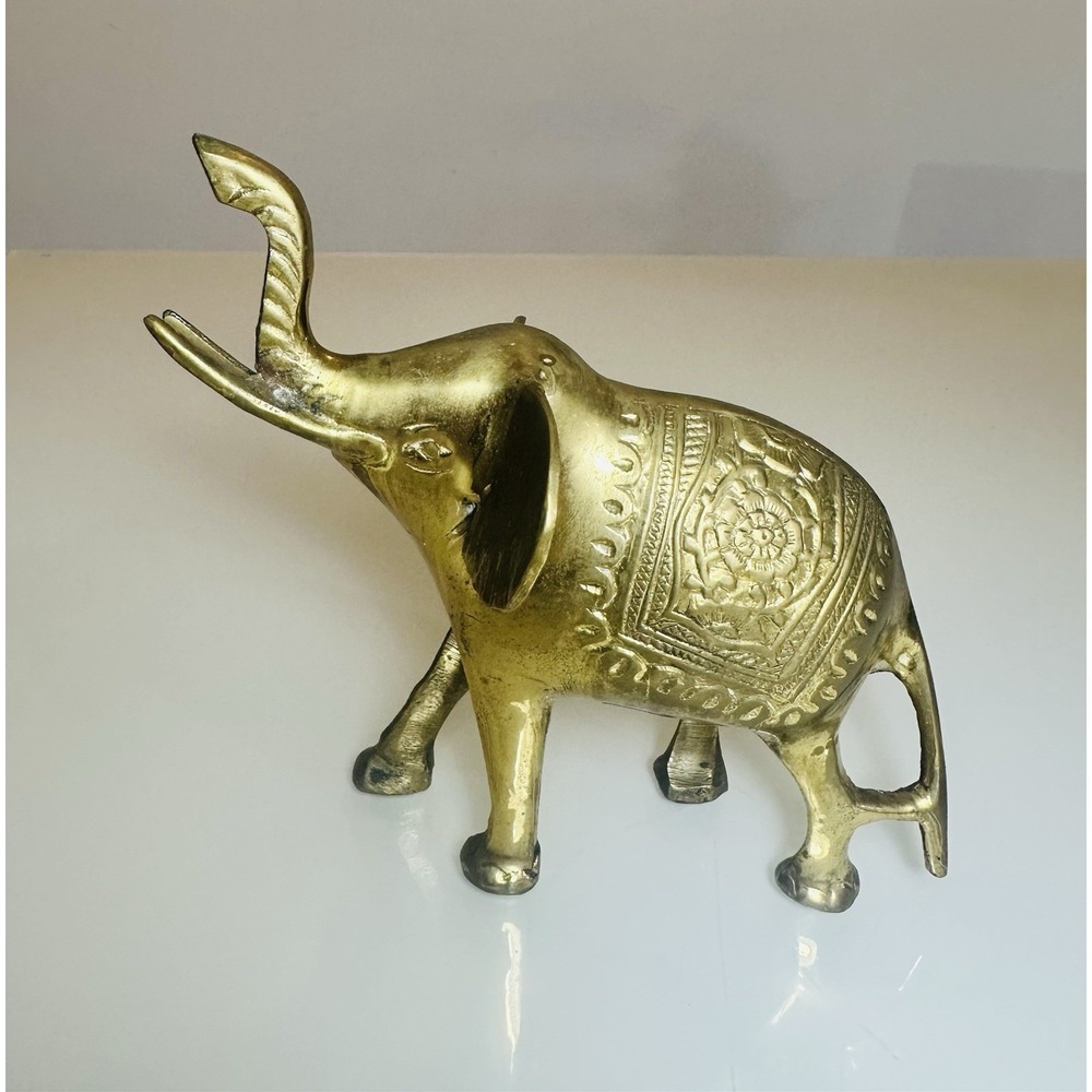 Vintage Brass Elephant Trunk Up Length 6"‎